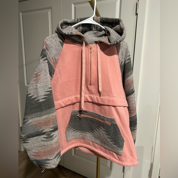 Pink Grey Aztec 1/4 Zip Hoodie - Picture 4 of 6